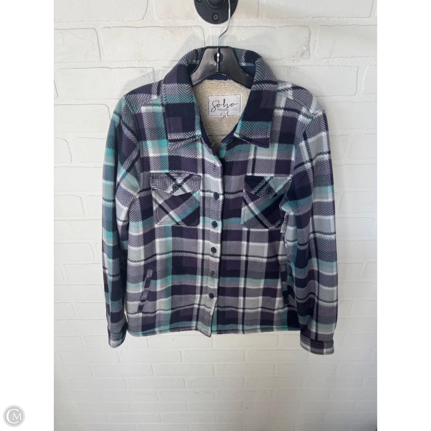Jacket Shirt By Clothes Mentor In Blue & White, Size: S