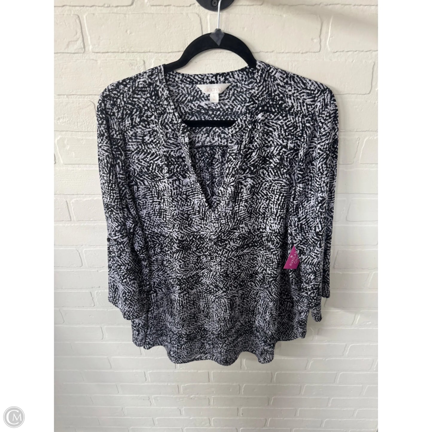 Top 3/4 Sleeve By Decree In Black & White, Size: Xl