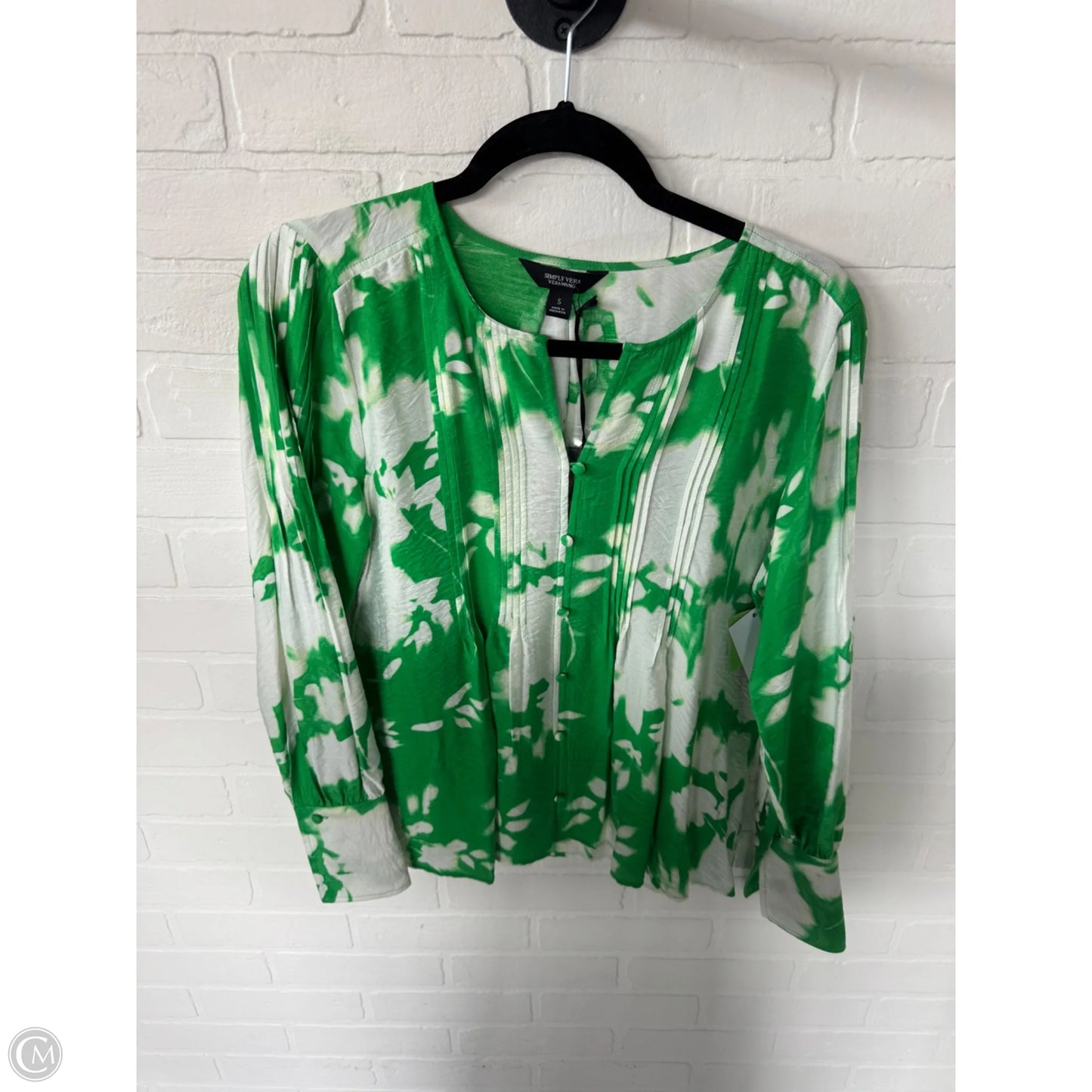 Top Long Sleeve By Simply Vera In Green & White, Size: S