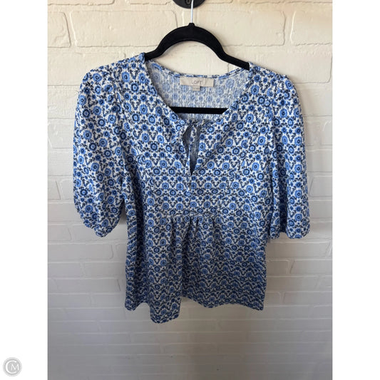 Top Short Sleeve By Loft In Blue & White, Size: M