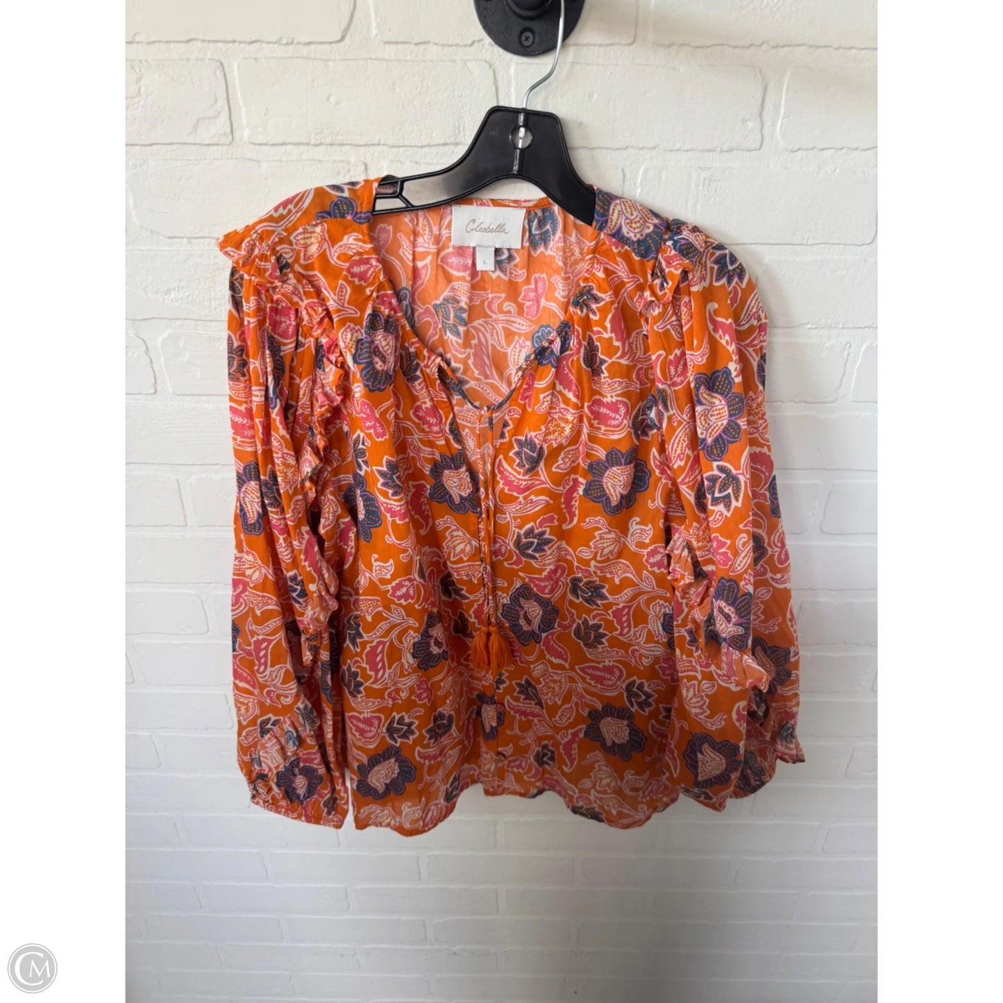 Top Long Sleeve By Cleobella In Orange & White, Size: L