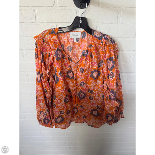 Top Long Sleeve By Cleobella In Orange & White, Size: L