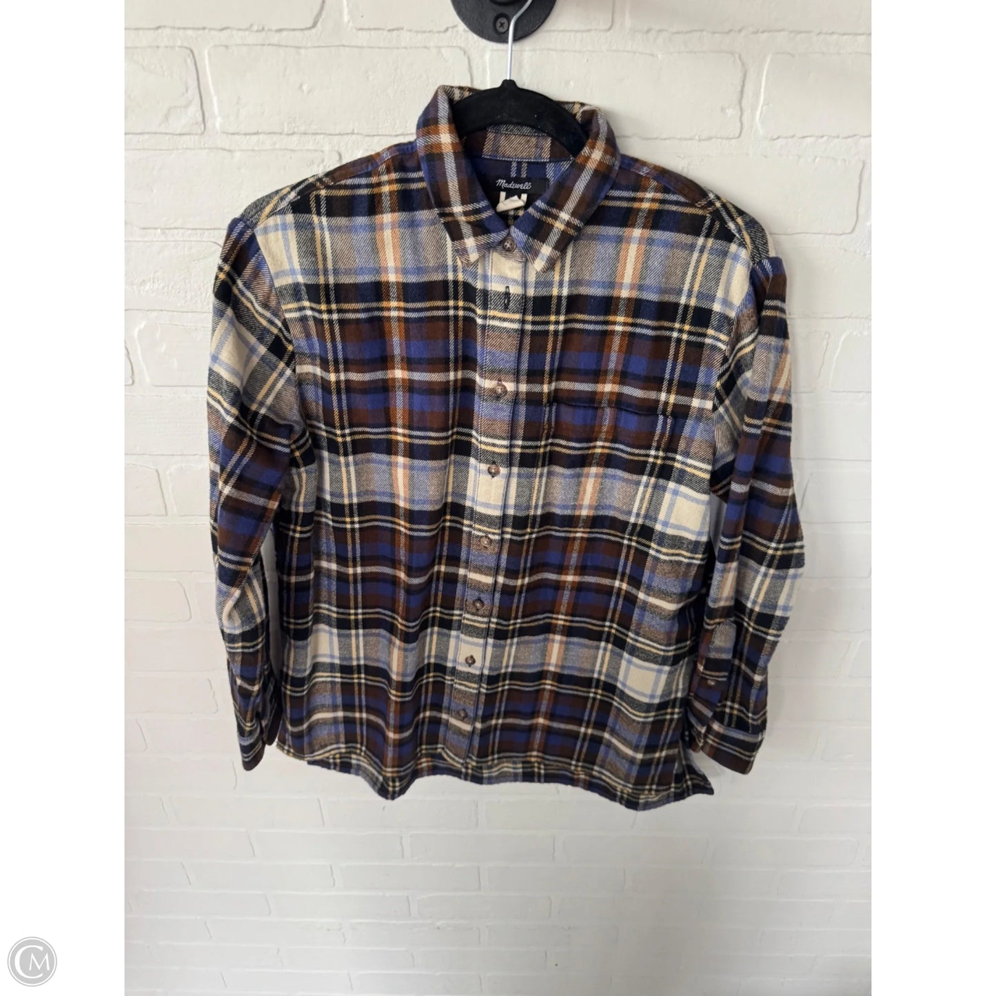 Top Long Sleeve By Madewell In Brown & Cream, Size: Xs