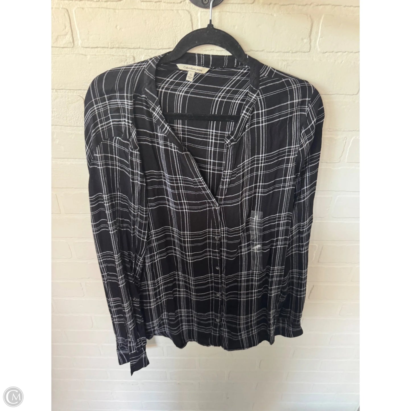 Top Long Sleeve By Calvin Klein In Black & White, Size: Xl