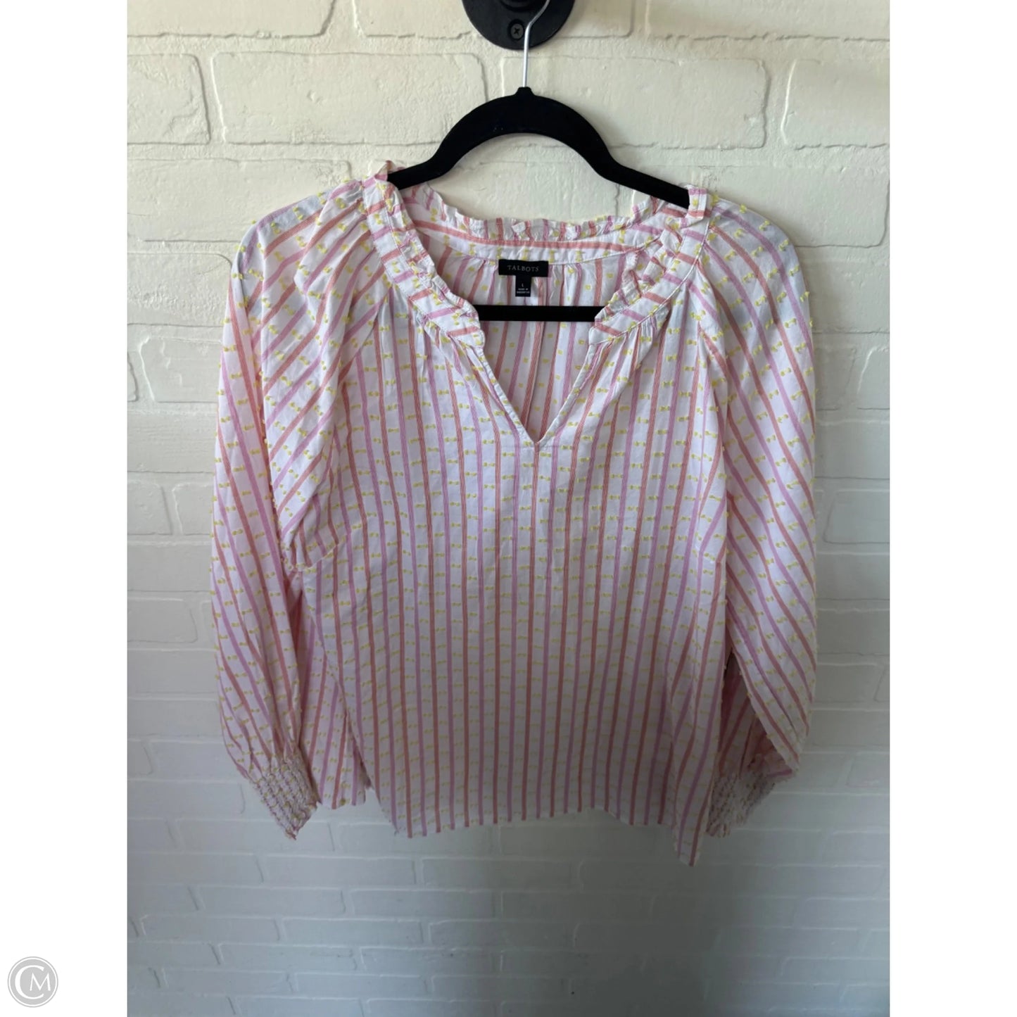 Top Long Sleeve By Talbots In Pink & Yellow, Size: L