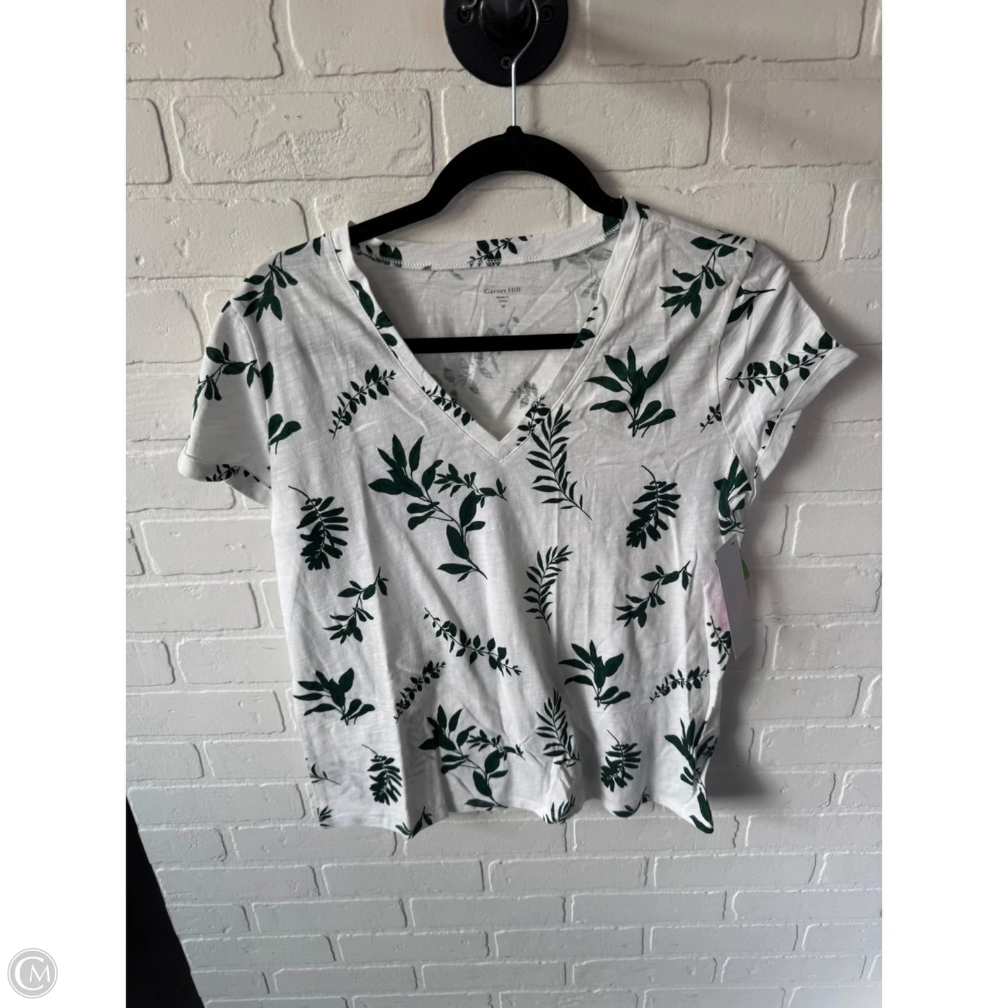 Top Short Sleeve Basic By Garnet Hill In Green & White, Size: M