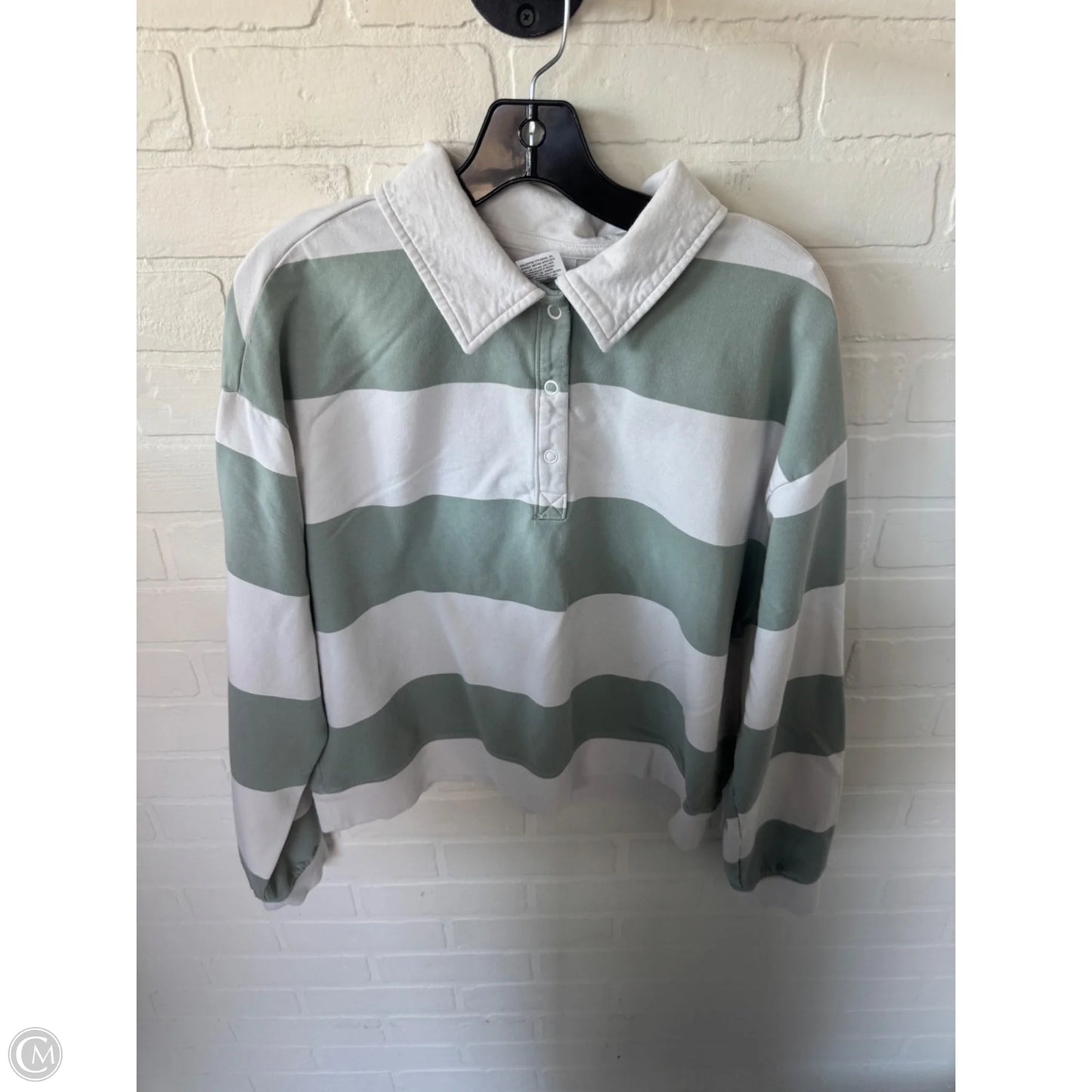 Athletic Top Long Sleeve Collar By All In Motion In Green & White, Size: M