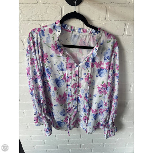 Top Long Sleeve By Cme In Pink & White, Size: L