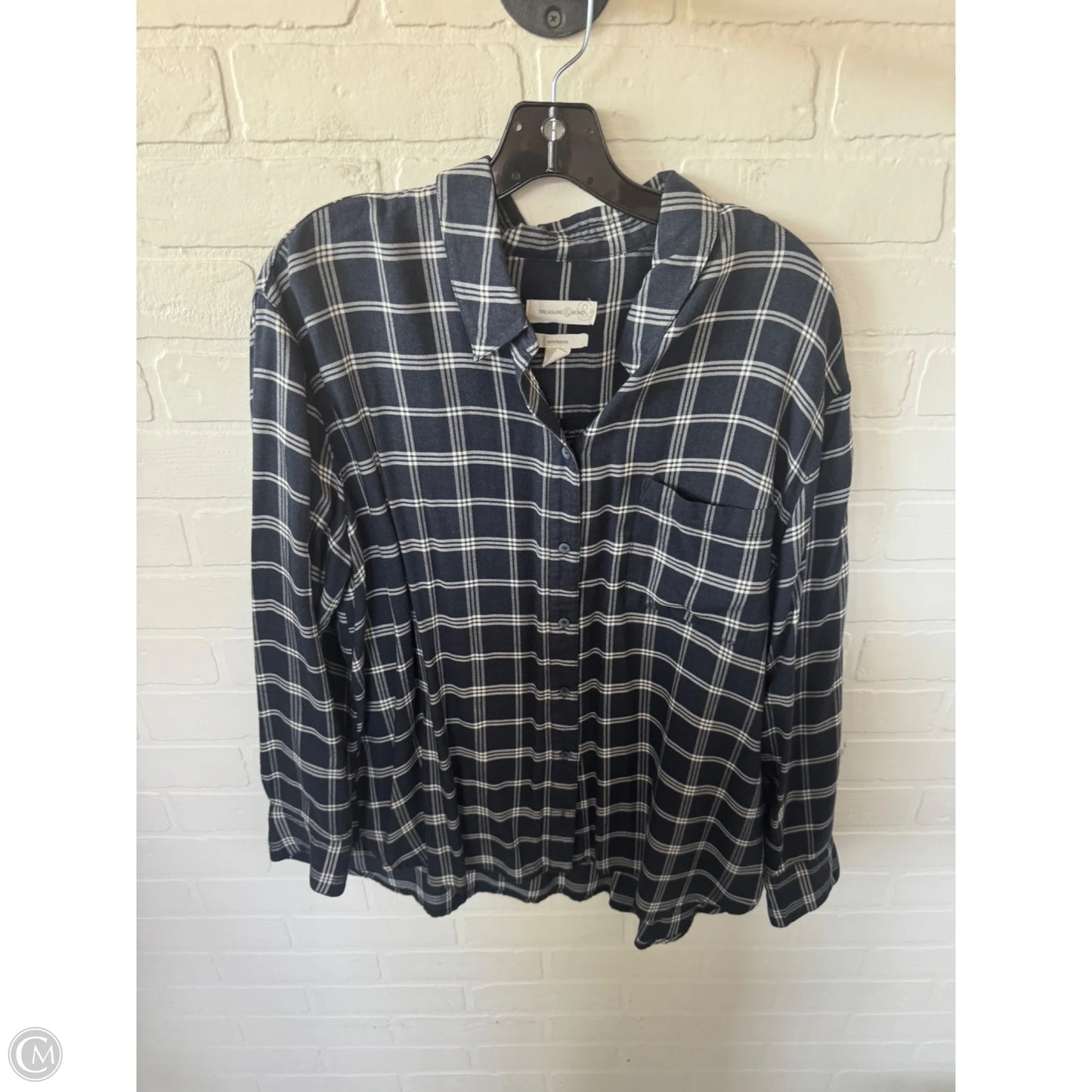 Top Long Sleeve By Treasure And Bond In Blue & White, Size: Xl