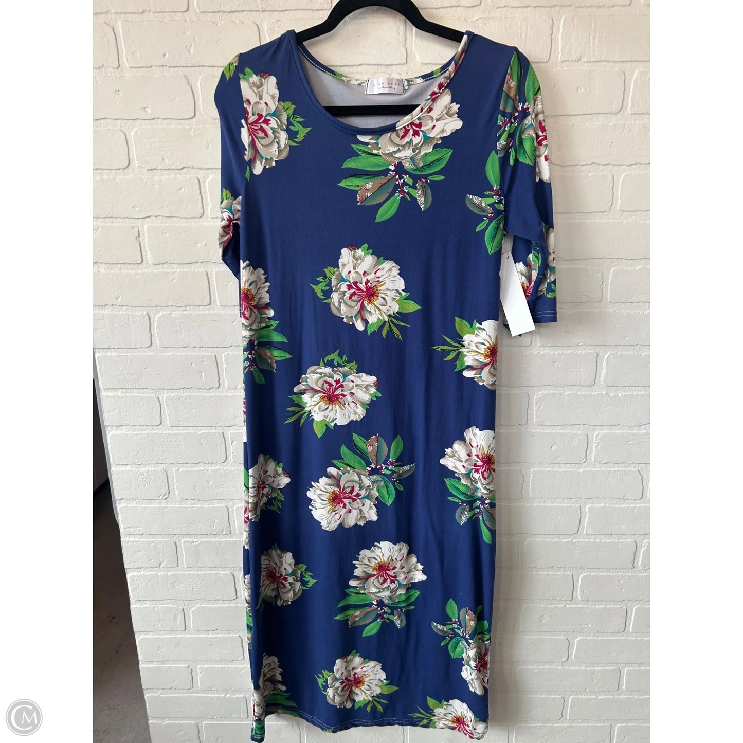 Dress Casual Midi By Cmc In Blue & White, Size: L