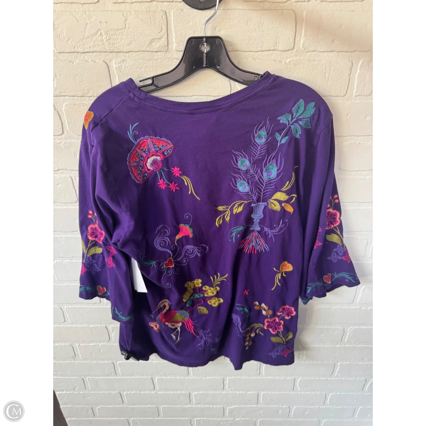Top 3/4 Sleeve Designer By Johnny Was In Purple, Size: L