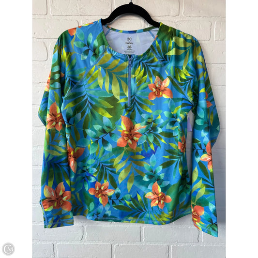 Athletic Top Long Sleeve Crewneck By Hurley In Blue & Green, Size: M