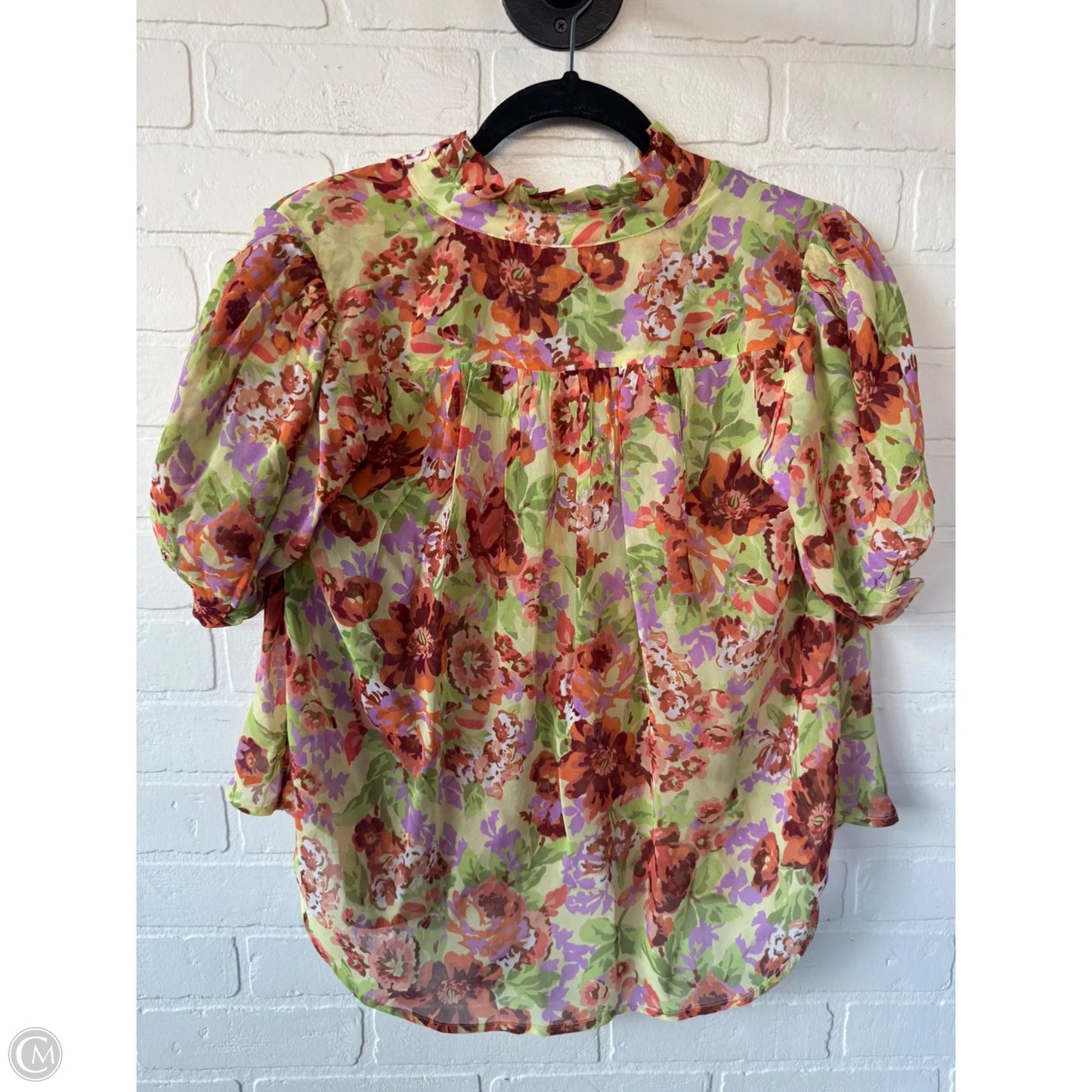 Top Short Sleeve By Anthropologie In Green & Orange, Size: Xxs