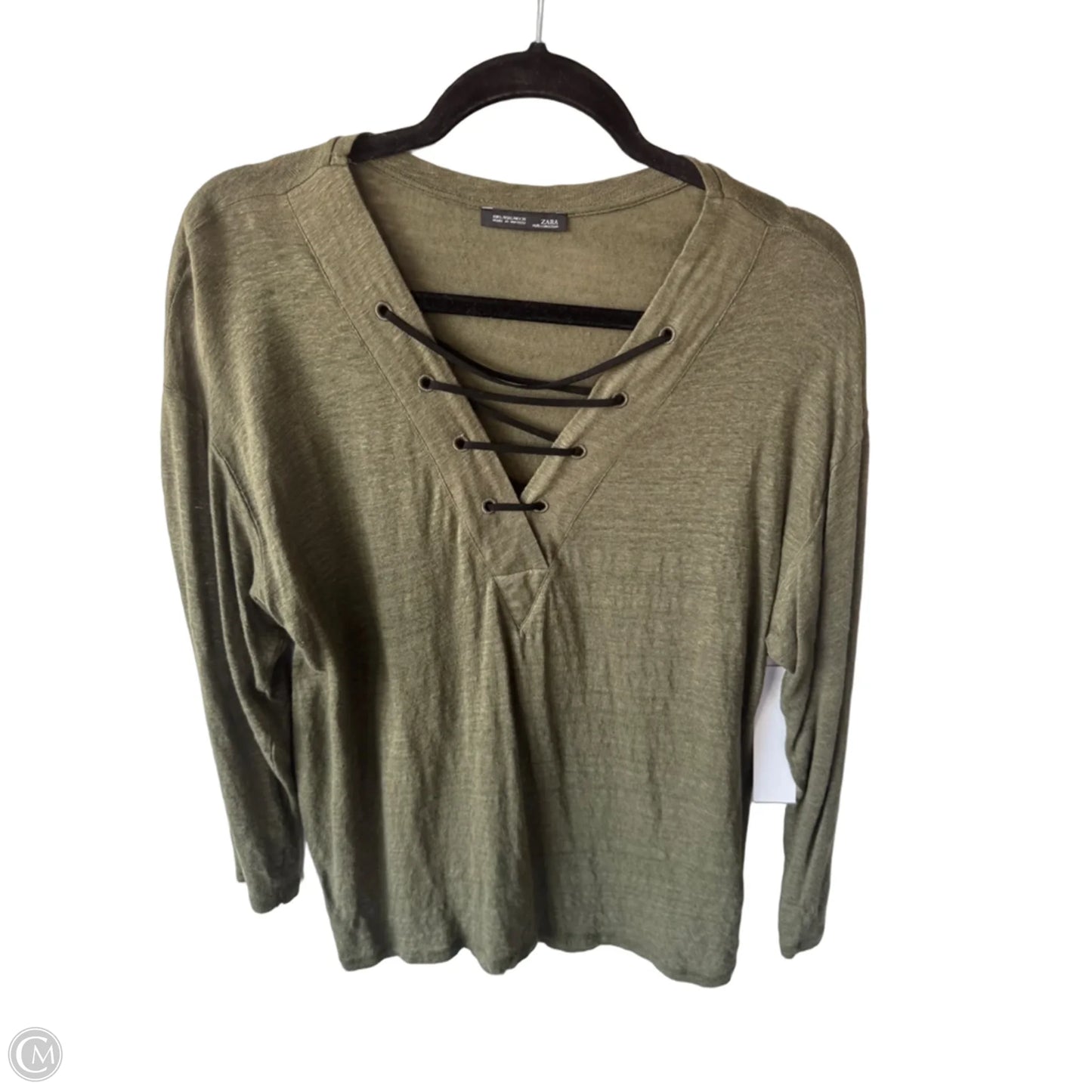 Top Long Sleeve By Zara In Green, Size: L
