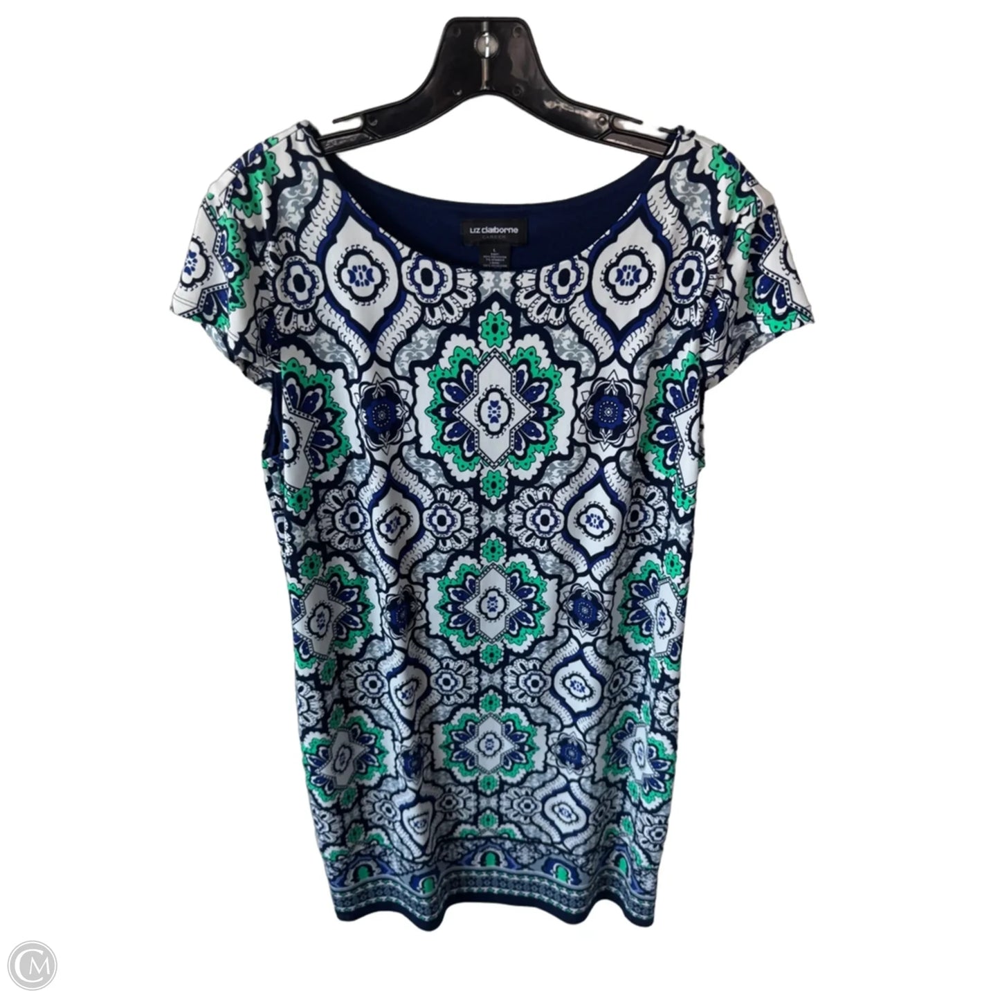 Dress Casual Midi By Liz Claiborne In Blue & White, Size: L