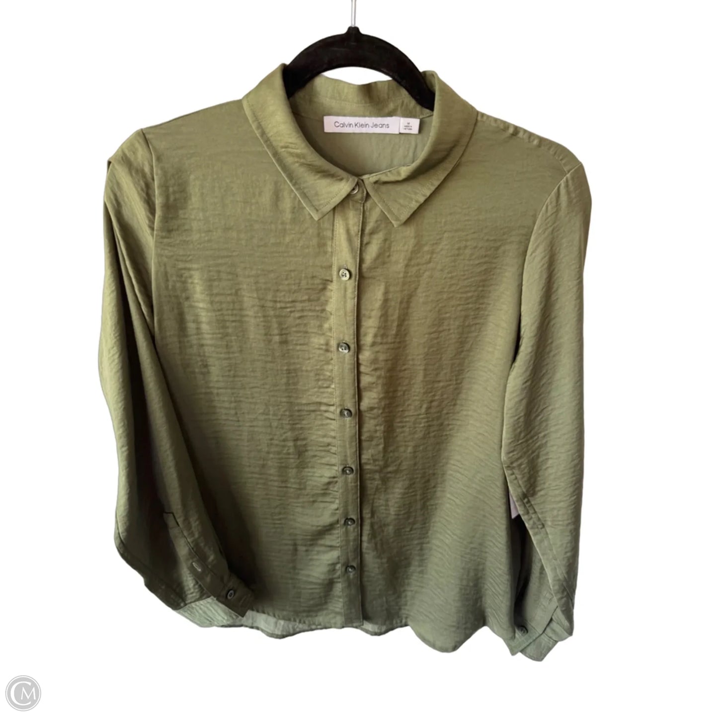 Top Long Sleeve By Calvin Klein In Green, Size: M