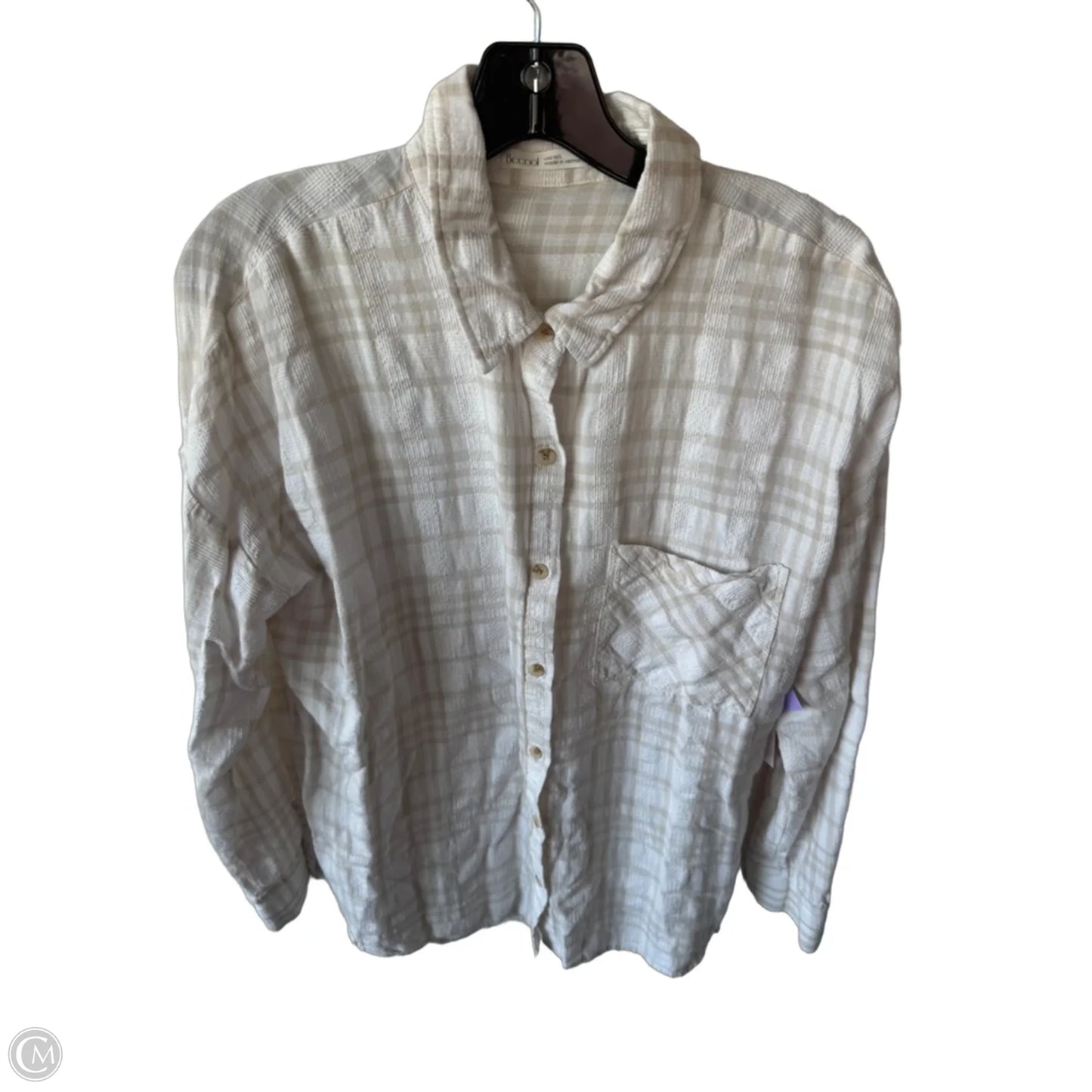 Top Long Sleeve By Be Cool In Tan & White, Size: M