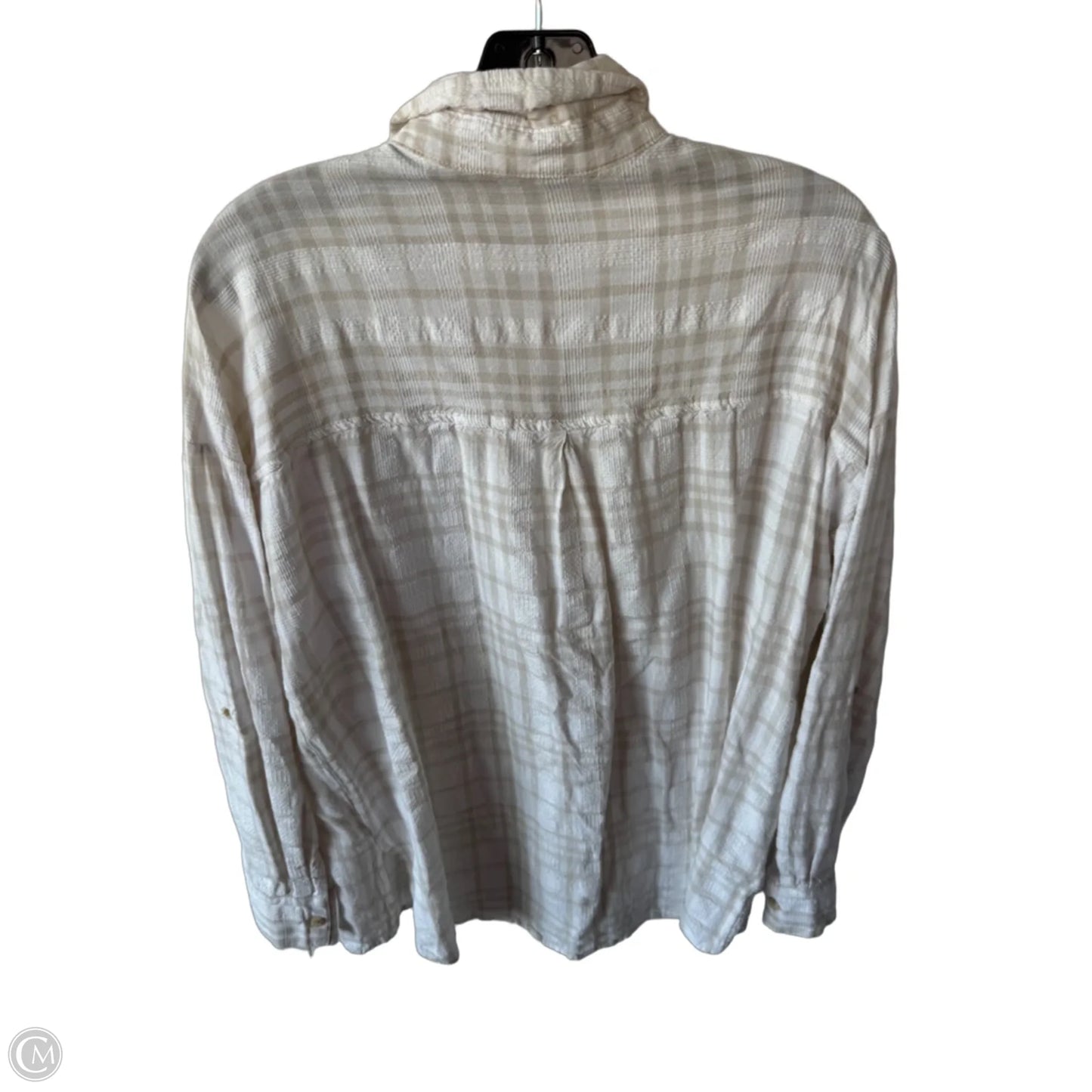 Top Long Sleeve By Be Cool In Tan & White, Size: M