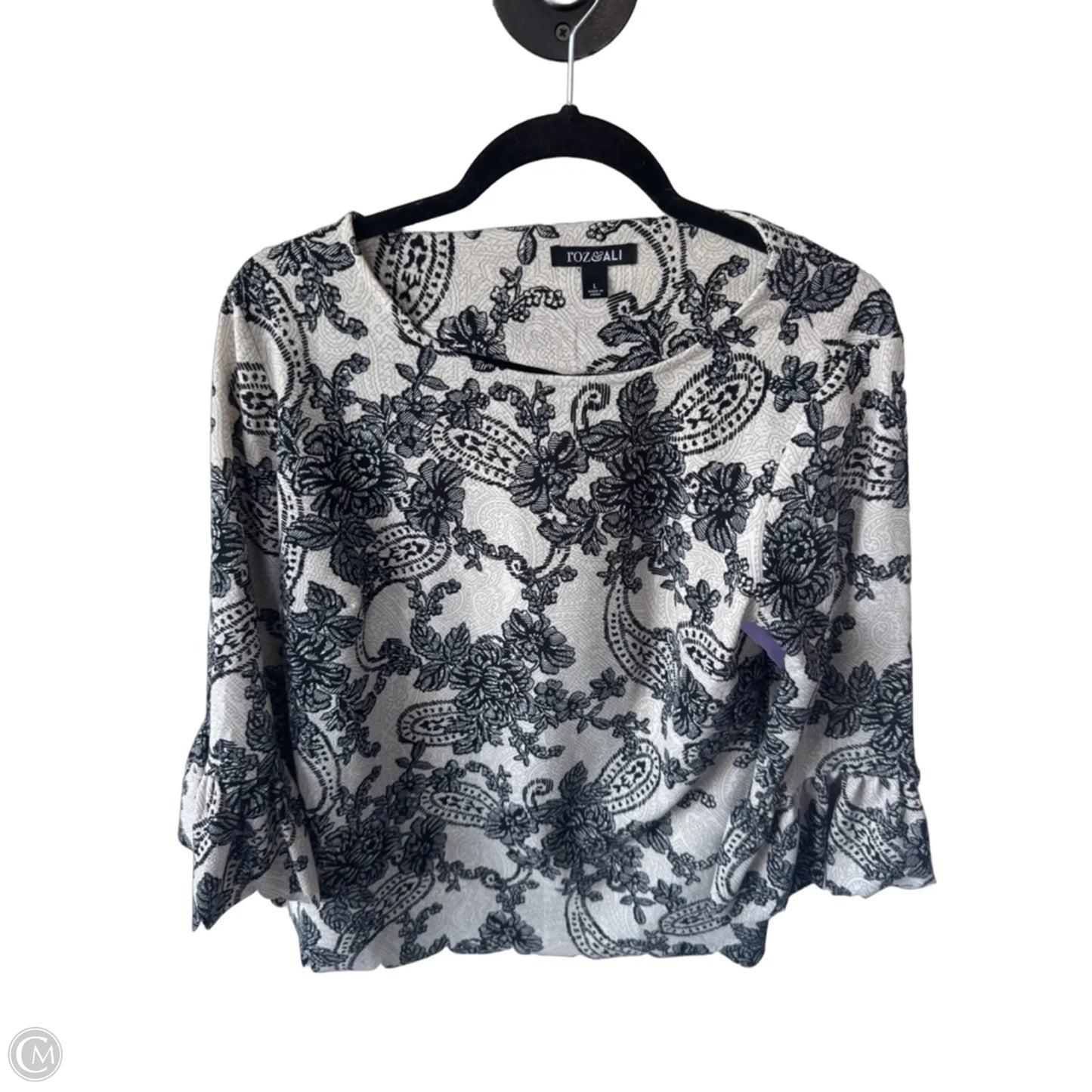 Top Long Sleeve By Roz And Ali In Black & Cream, Size: L