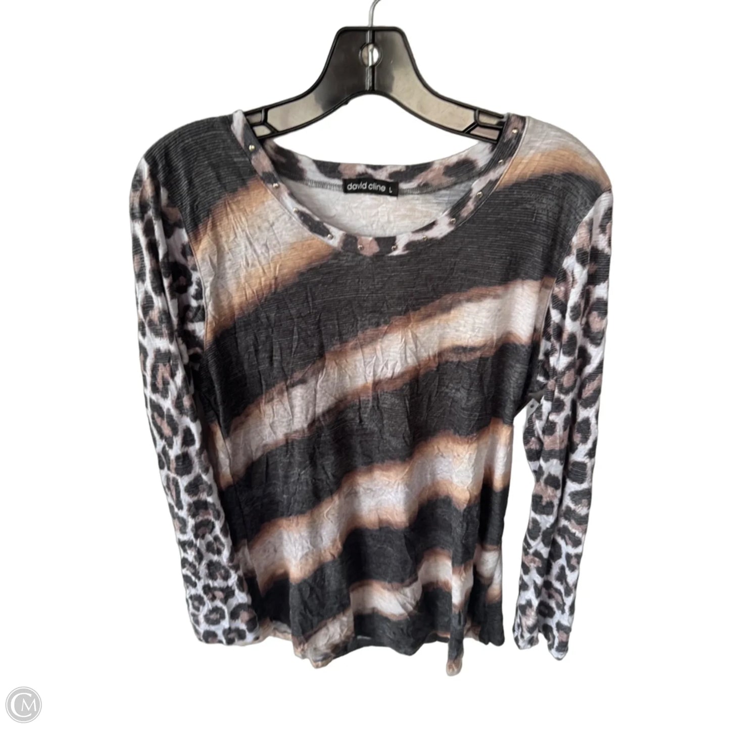 Top Long Sleeve By David Cline In Black & Cream, Size: L
