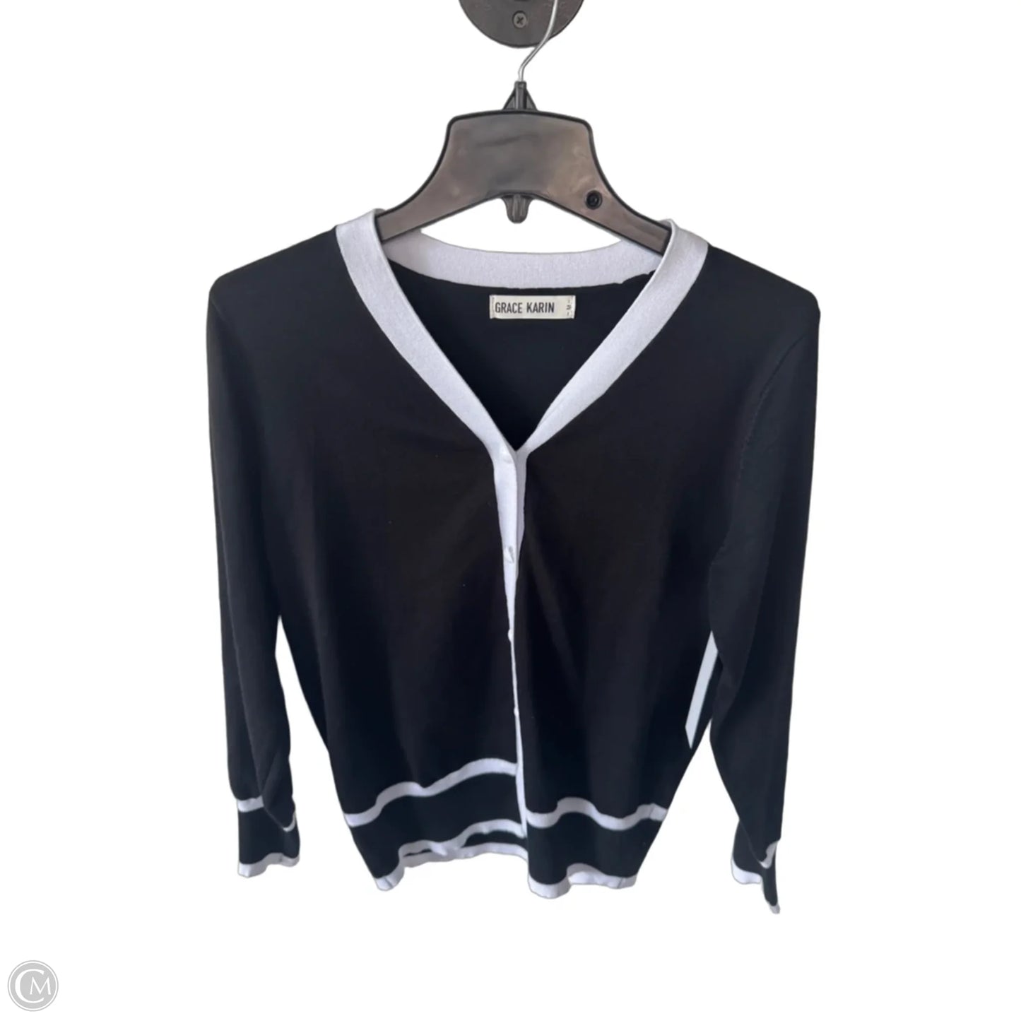Sweater Cardigan By Grace Karin In Black & White, Size: M