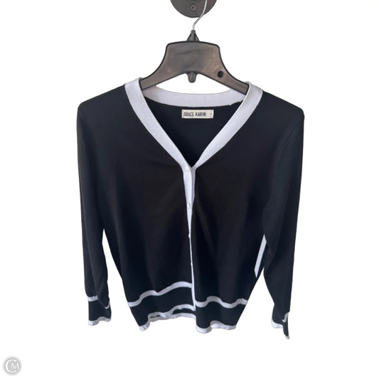 Sweater Cardigan By Grace Karin In Black & White, Size: M