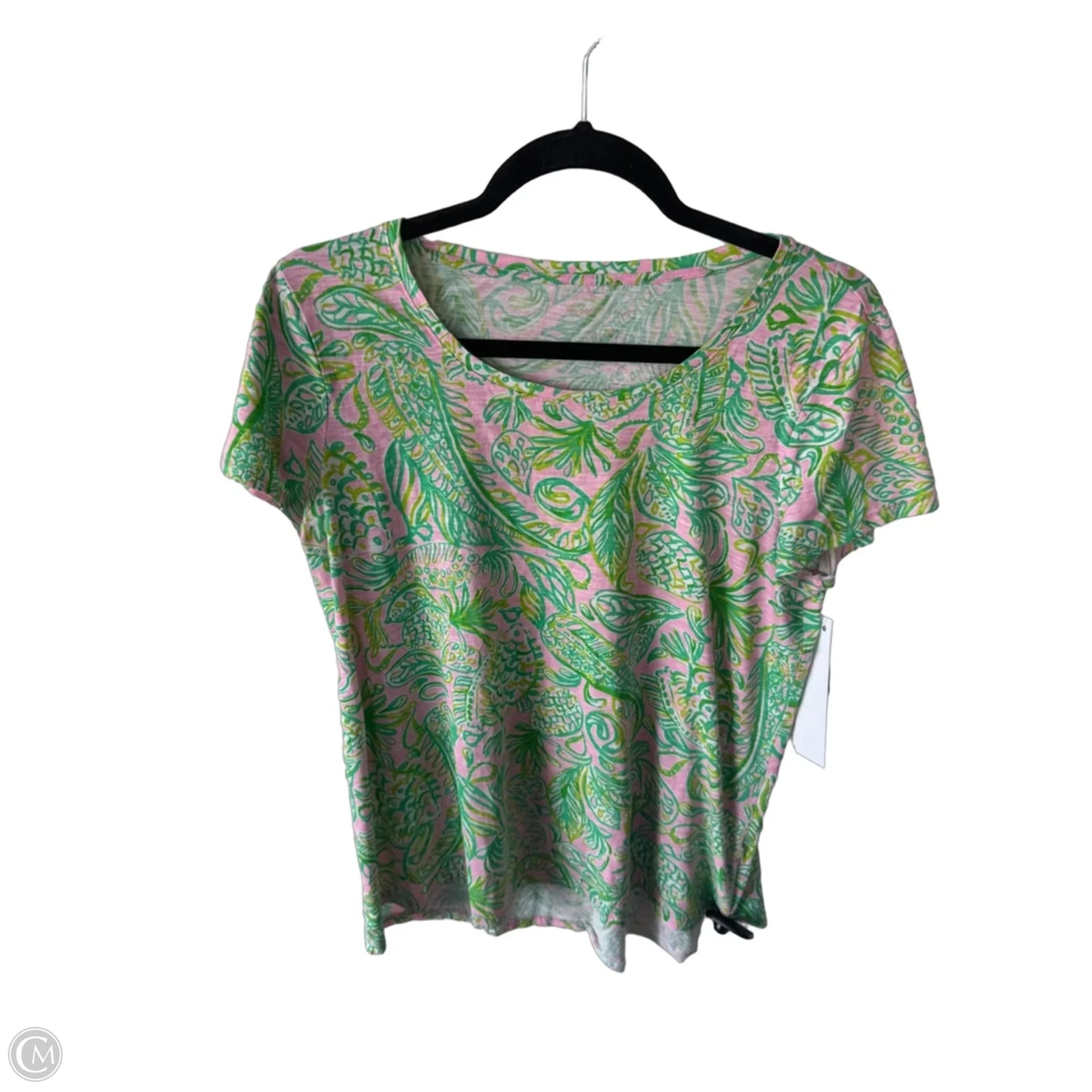 Top Short Sleeve Designer By Lilly Pulitzer In Green & Pink, Size: M
