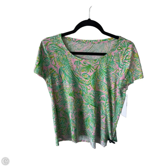 Top Short Sleeve Designer By Lilly Pulitzer In Green & Pink, Size: M