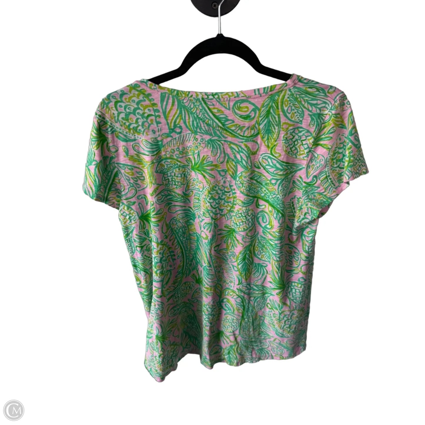 Top Short Sleeve Designer By Lilly Pulitzer In Green & Pink, Size: M