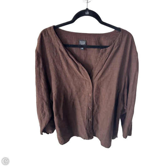 Top 3/4 Sleeve By Eileen Fisher In Brown, Size: 2x