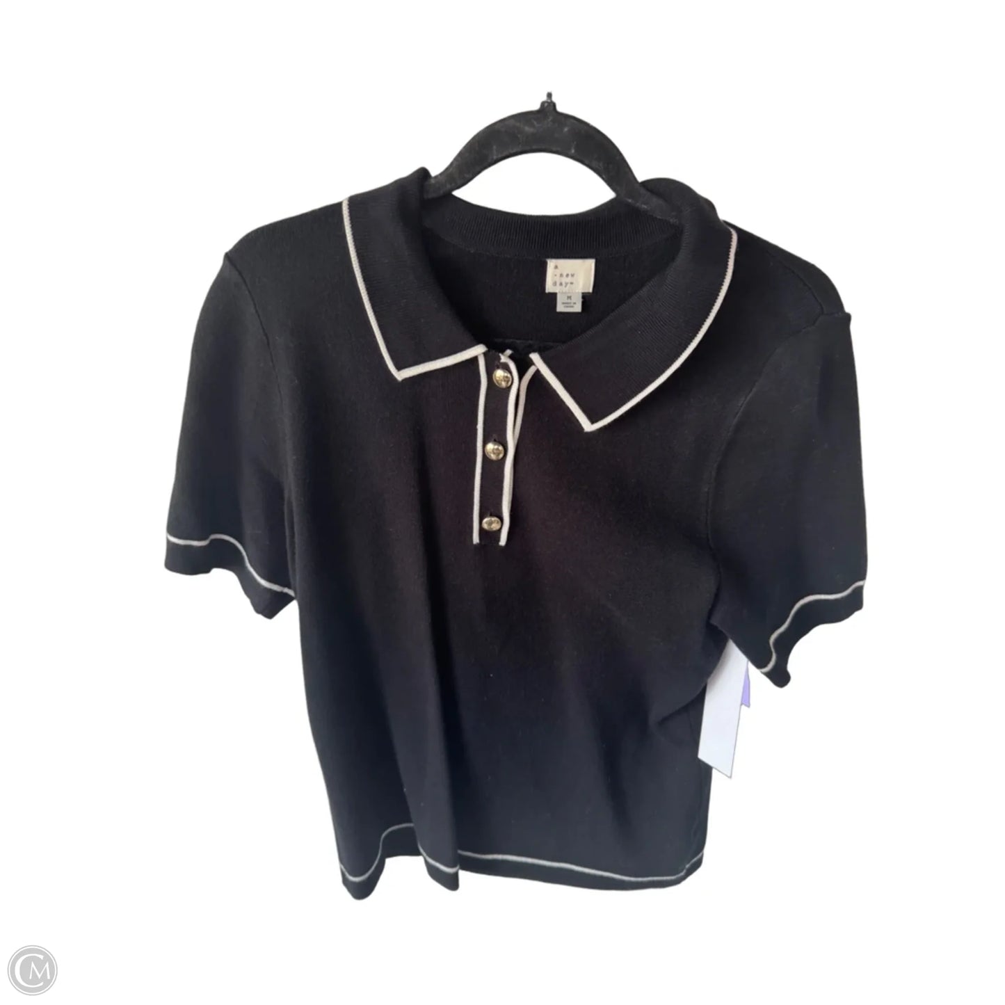 Sweater Short Sleeve By A New Day In Black & Cream, Size: M