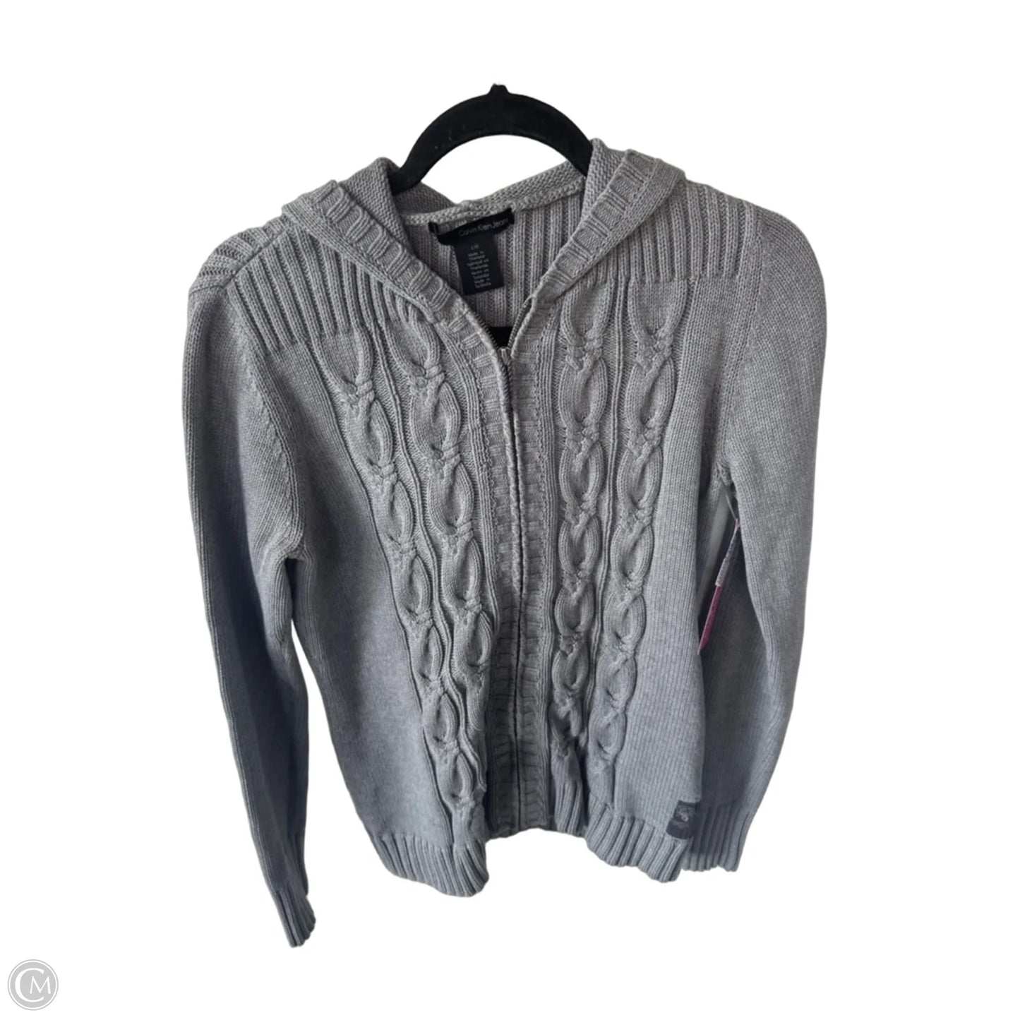 Sweater Cardigan By Calvin Klein In Grey, Size: L