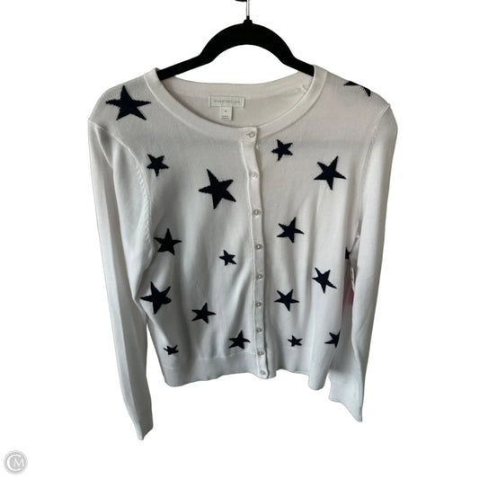 Sweater Cardigan By Charter Club In Blue & White, Size: M