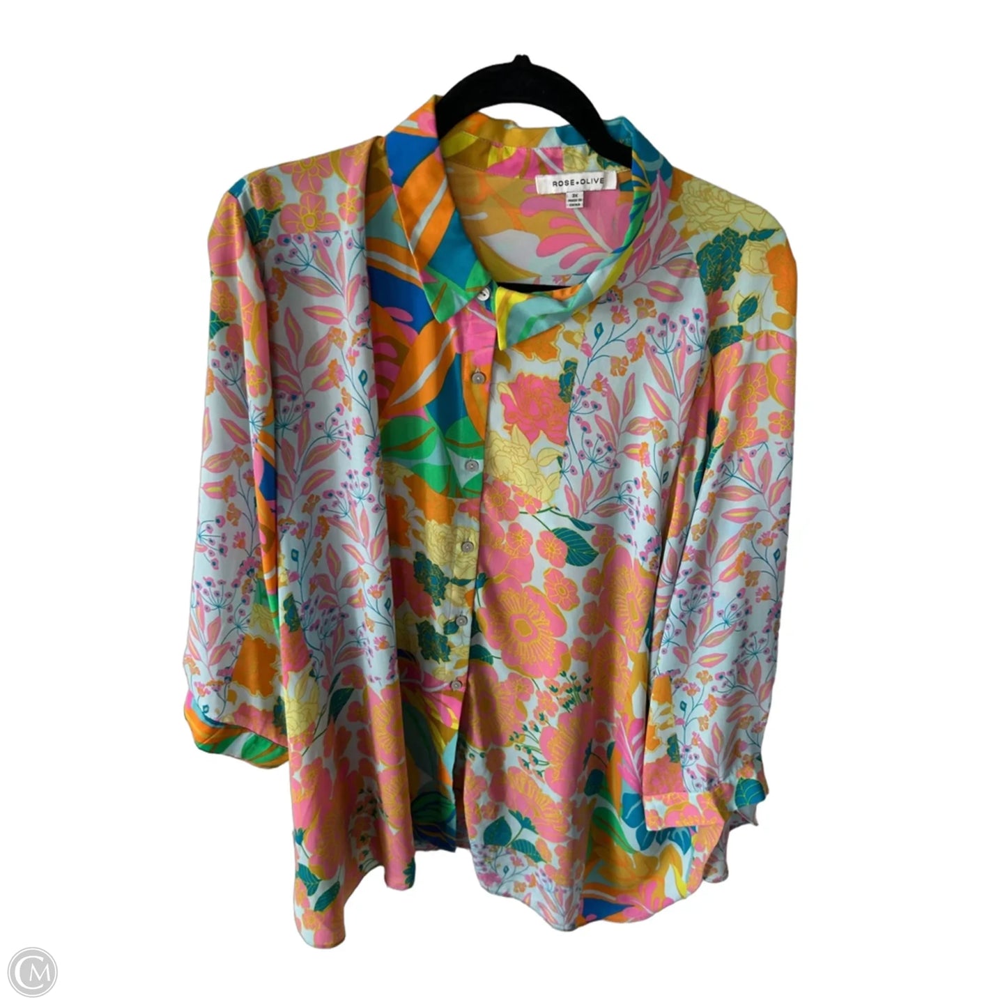 Top Long Sleeve By Rose And Olive In Blue & Orange, Size: 3x