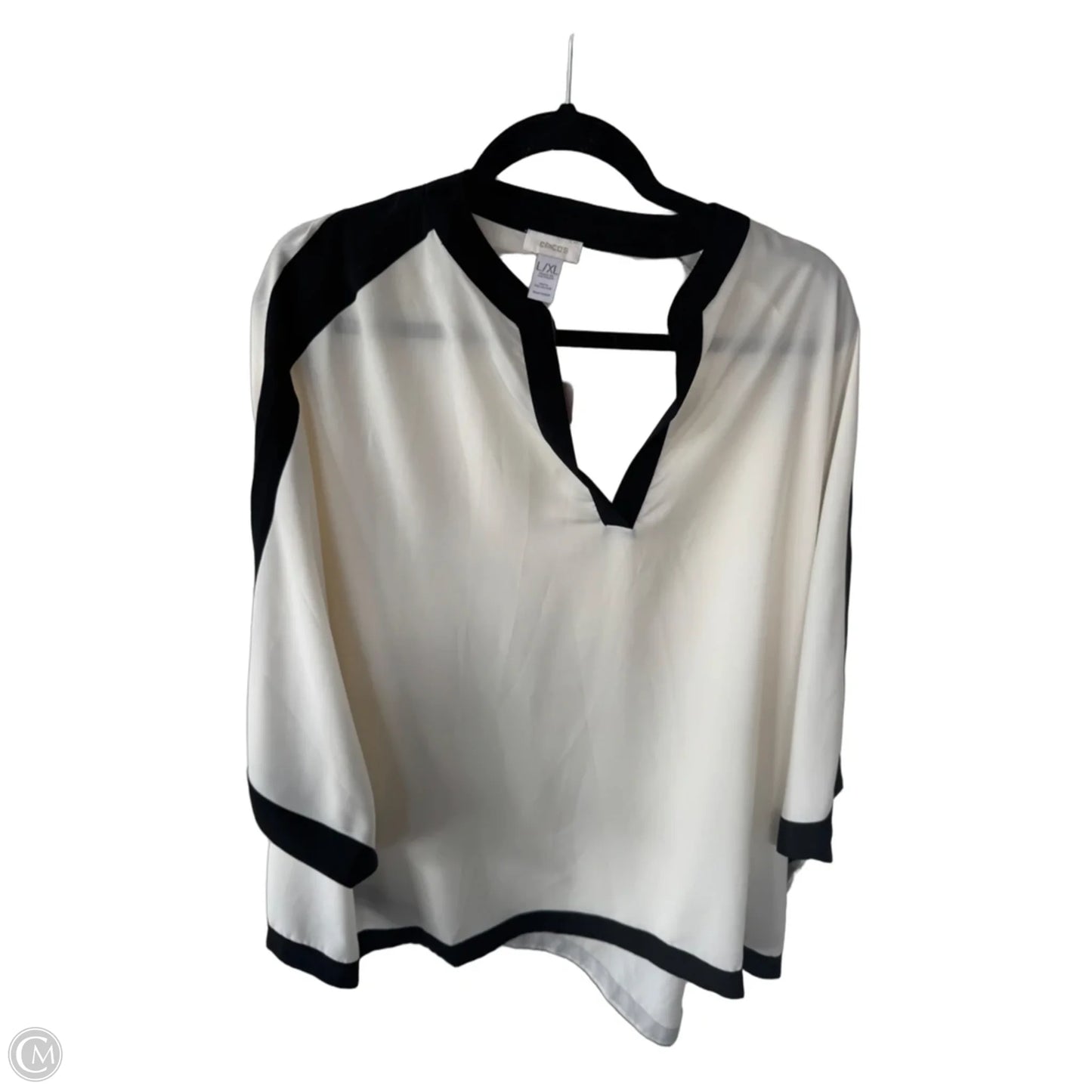 Top 3/4 Sleeve By Chicos In Black & Cream, Size: L