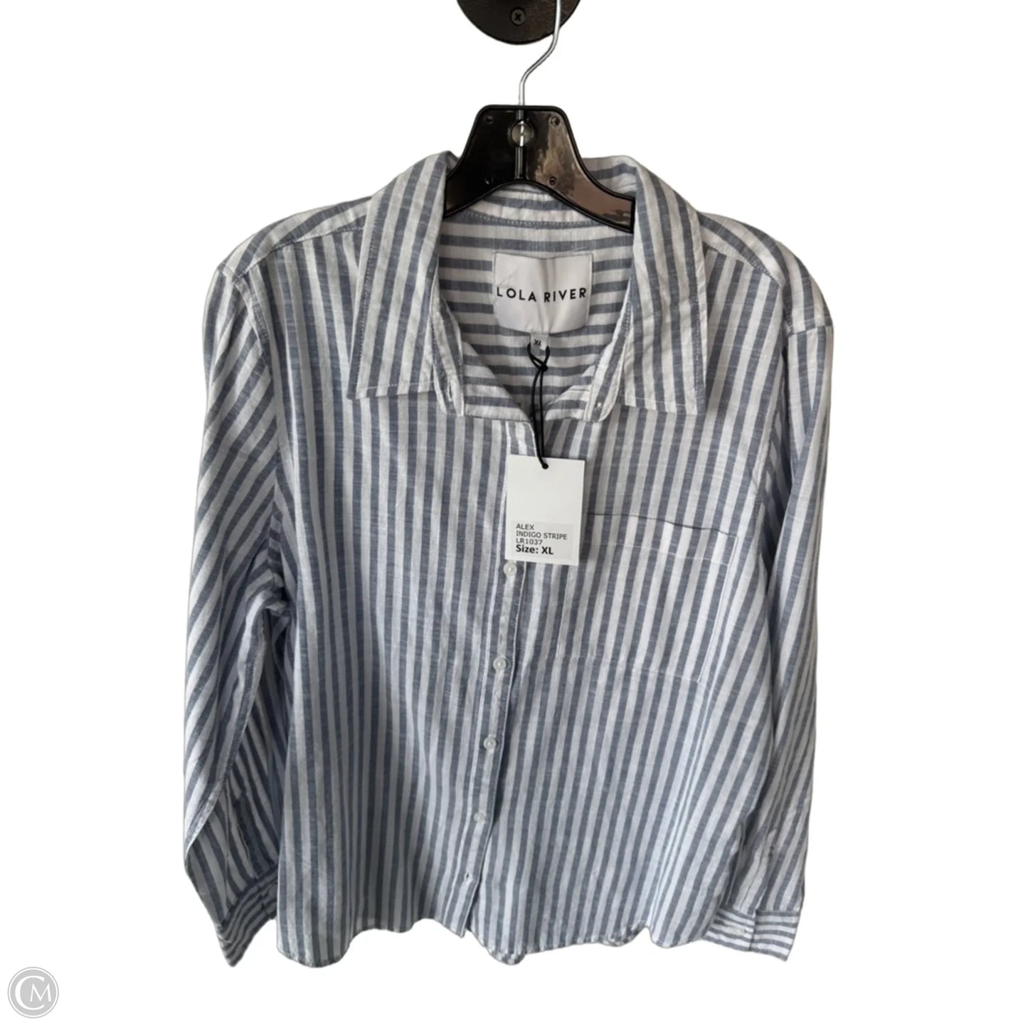 Top Long Sleeve By Lola River In Blue & White, Size: Xl