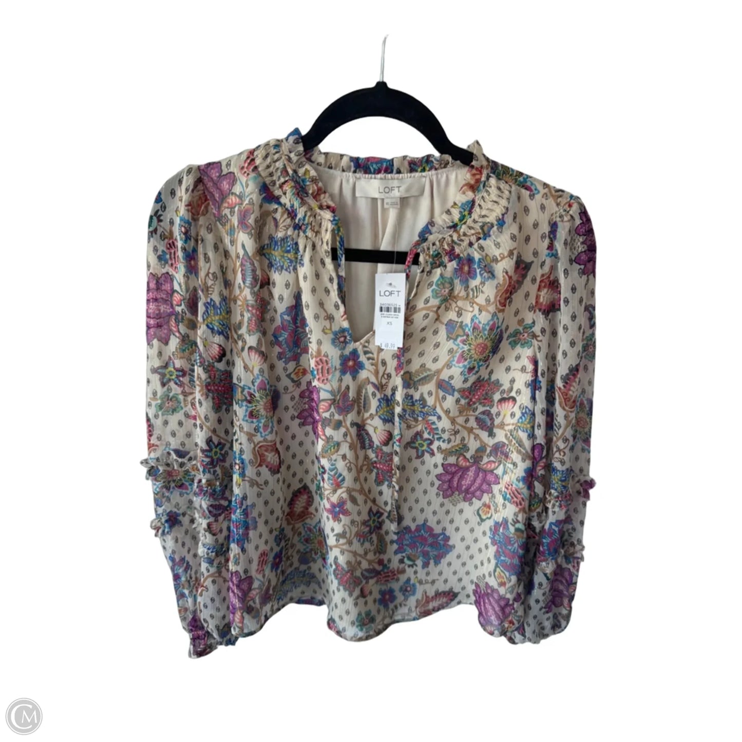 Top Long Sleeve By Loft In Cream & Tan, Size: Xs