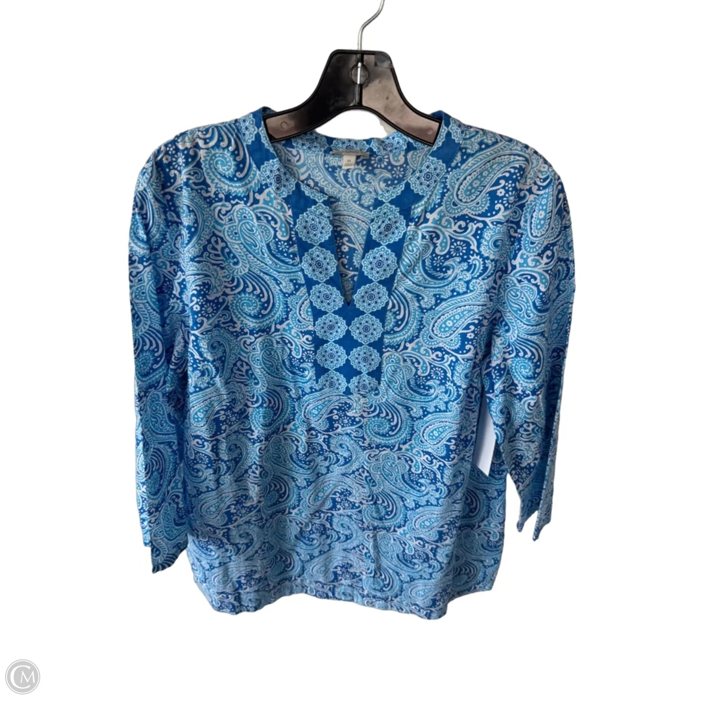 Top Long Sleeve By Talbots In Blue & White, Size: M