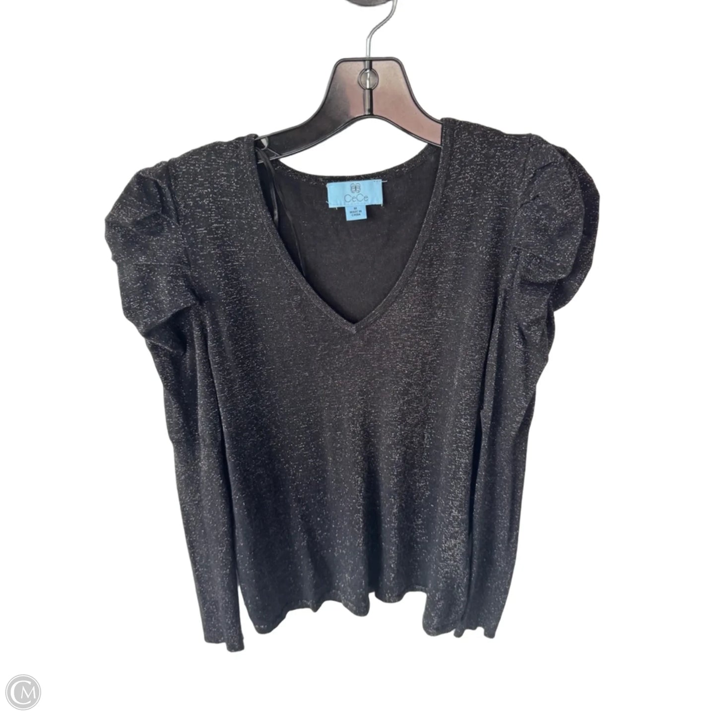 Top Long Sleeve By Cece In Black & Silver, Size: M