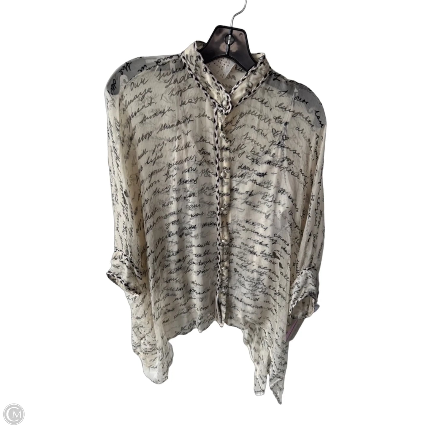 Top 3/4 Sleeve Designer By Johnny Was In Black & Cream, Size: S