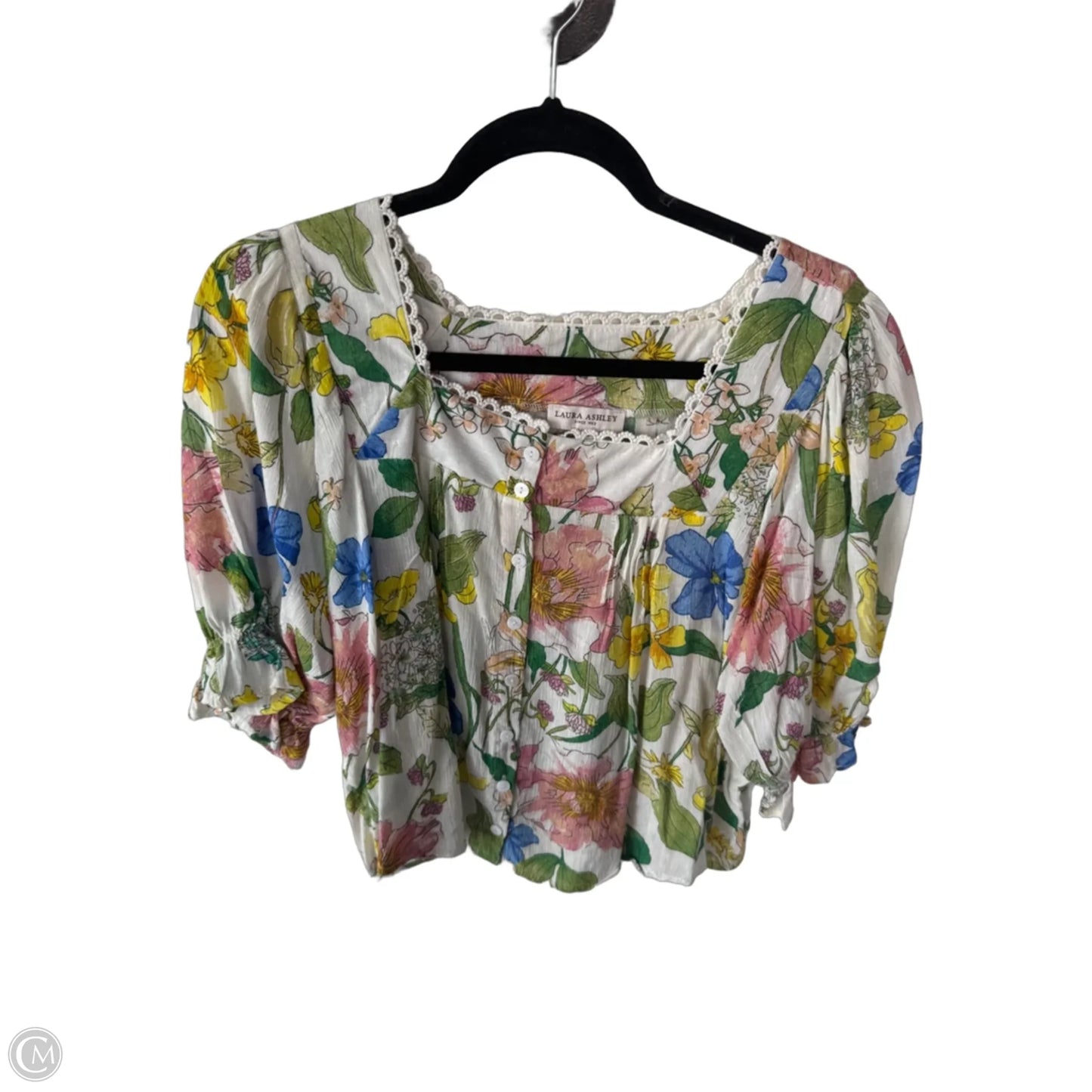 Top 3/4 Sleeve By Laura Ashley In Green & White, Size: Xs