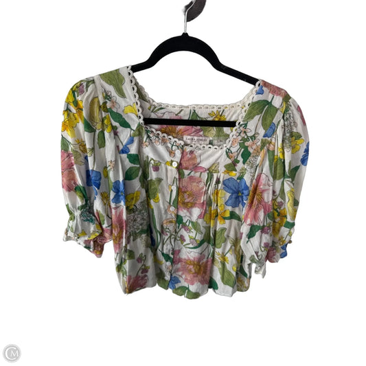 Top 3/4 Sleeve By Laura Ashley In Green & White, Size: Xs