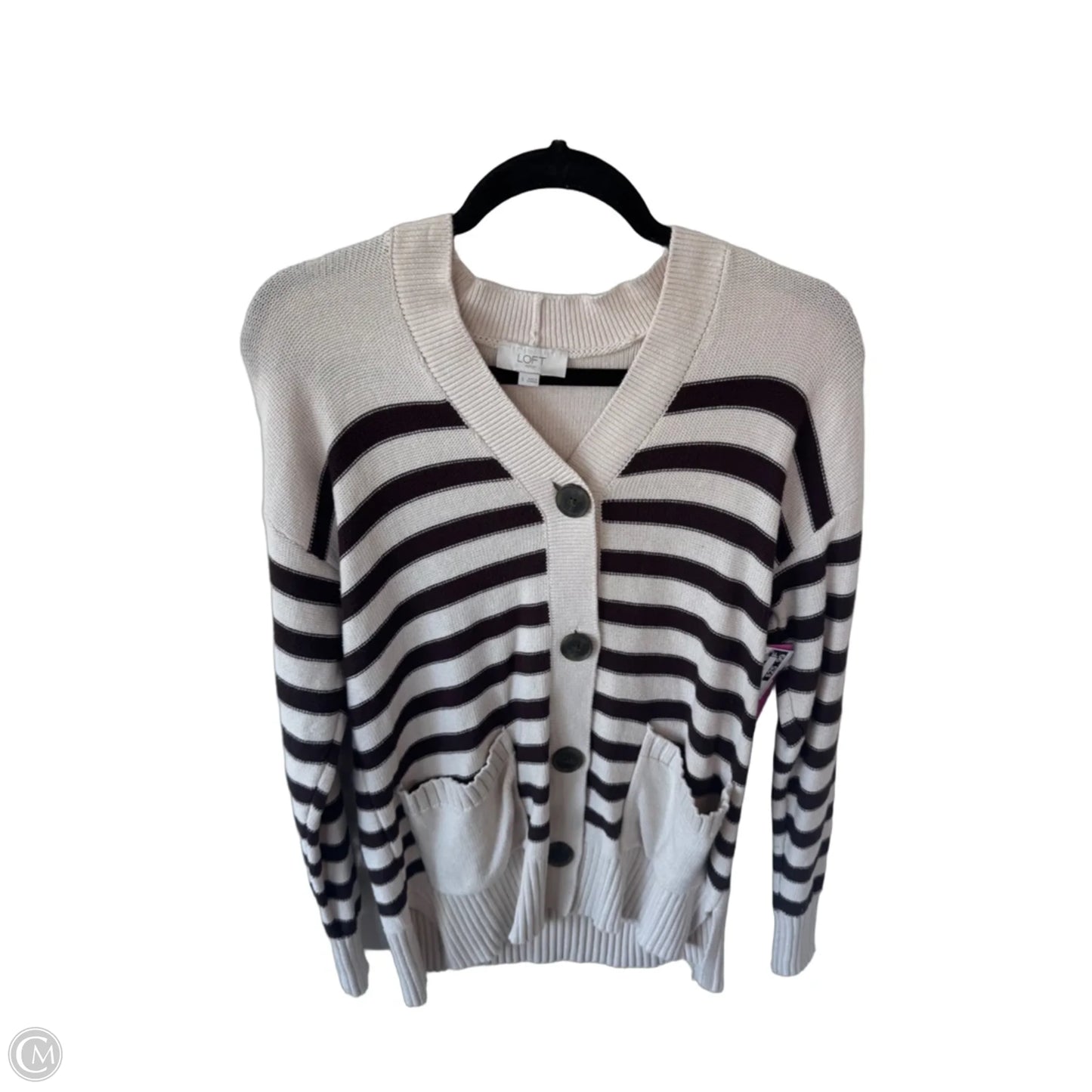 Sweater Cardigan By Loft In Brown & Cream, Size: S