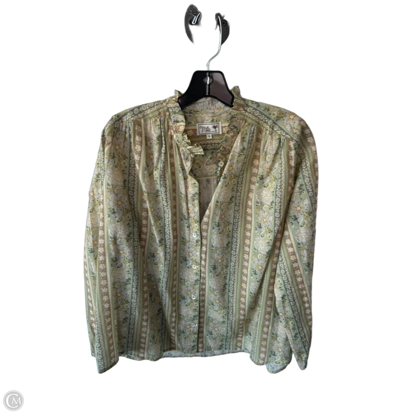 Top Long Sleeve By Cmc In Green & Tan, Size: S