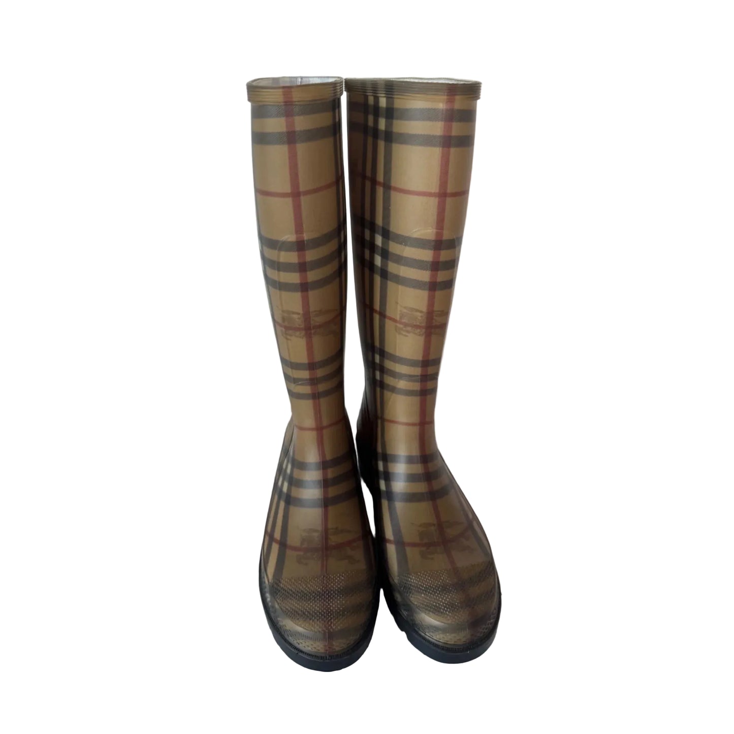 Boots Luxury Designer By Burberry In Black & Tan, Size: 7.5