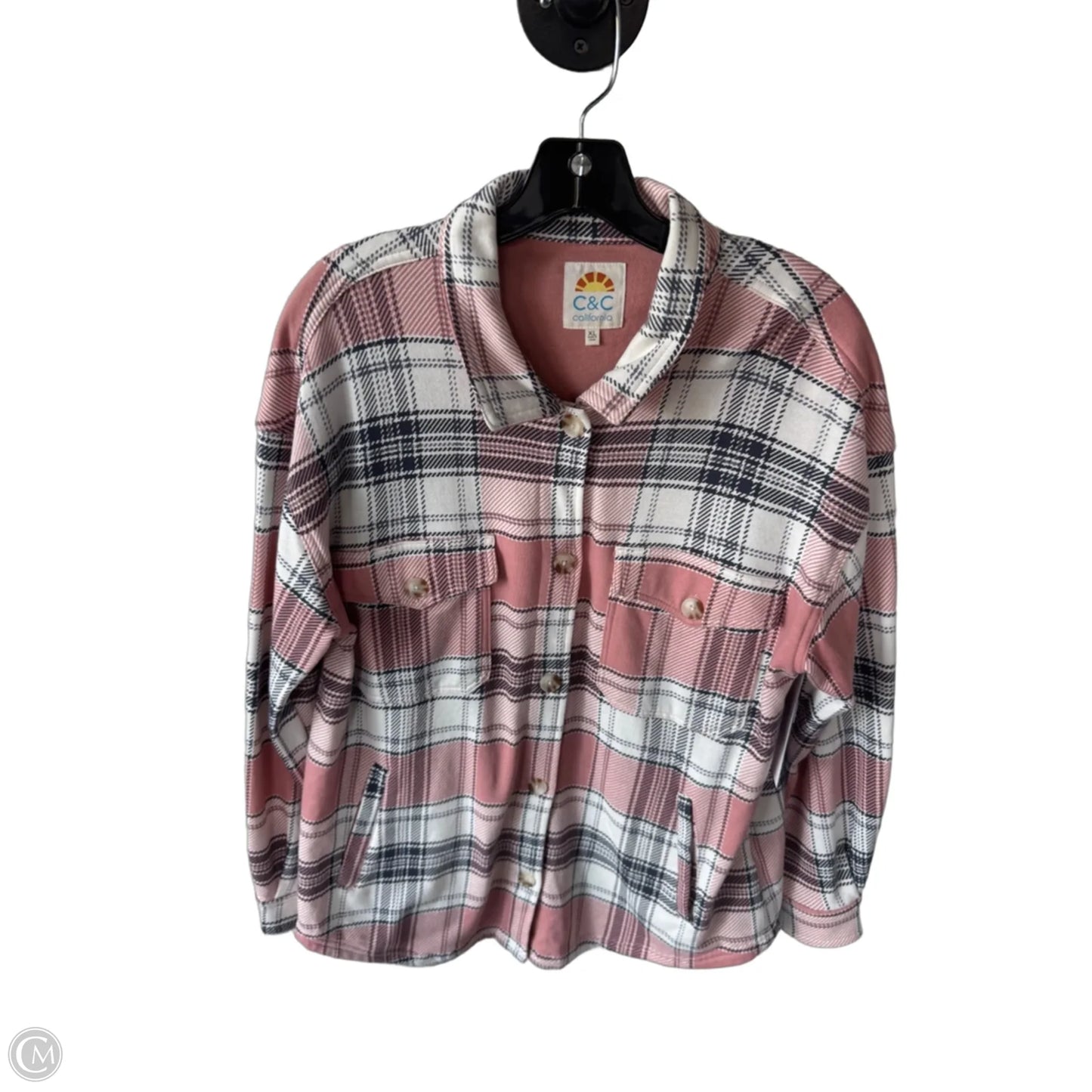 Jacket Shirt By C And C In Blue & Pink, Size: Xl