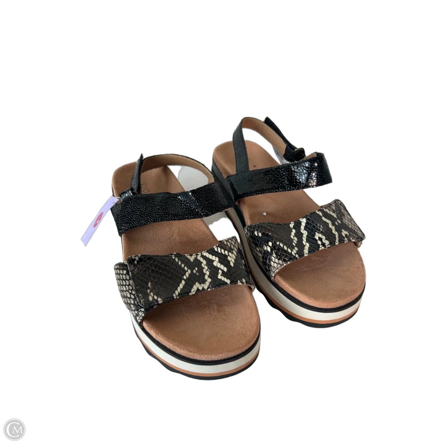 Sandals Flats By Vionic In Black & Cream, Size: 8.5