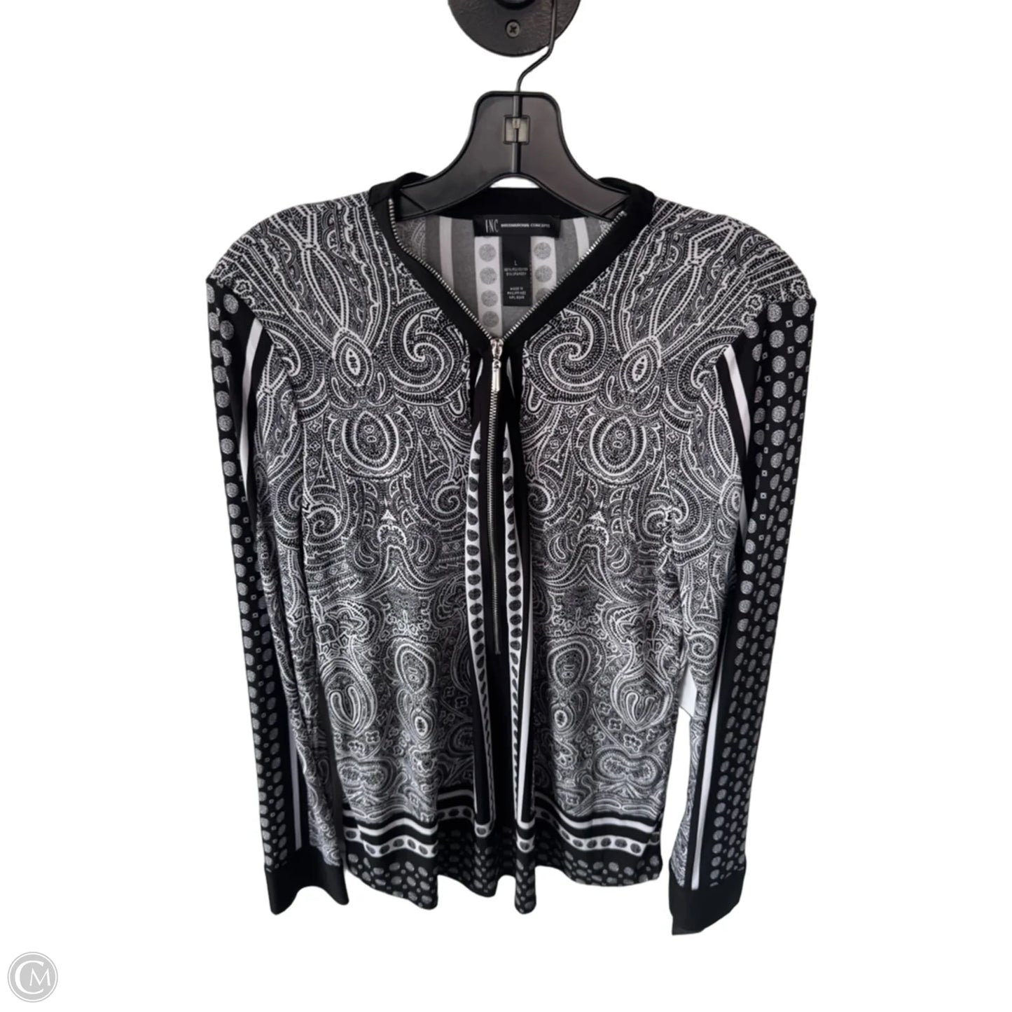 Top Long Sleeve By Inc In Black & White, Size: L