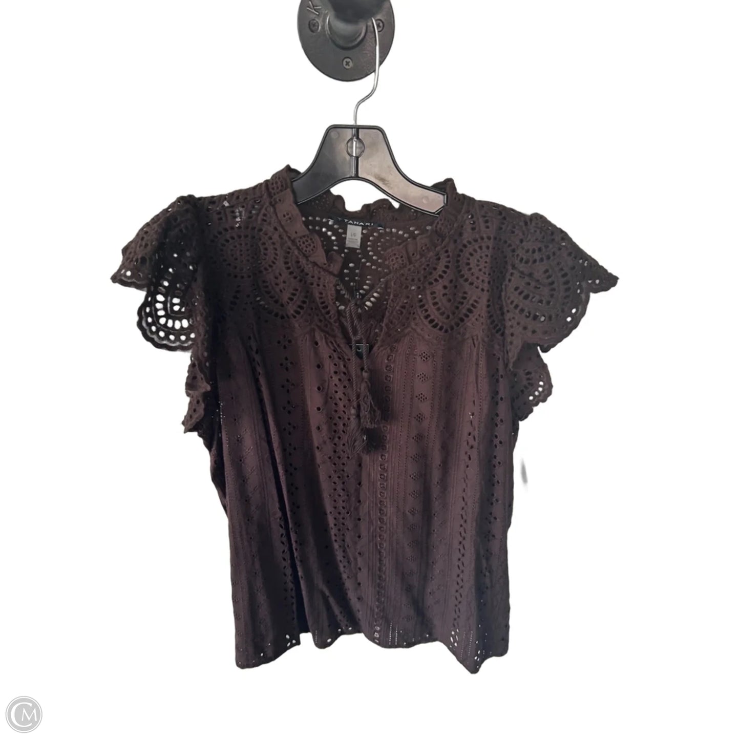 Top Short Sleeve By Tahari In Brown, Size: L
