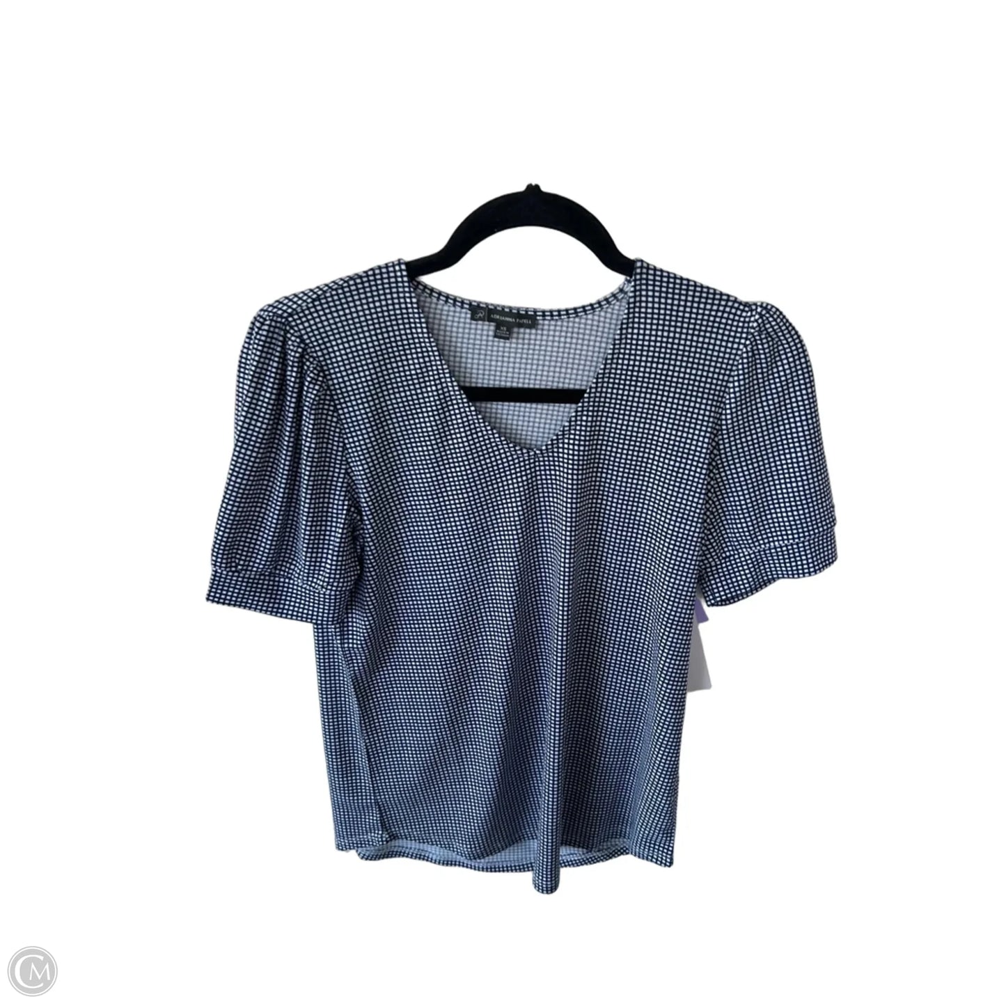 Top Short Sleeve By Adrianna Papell In Blue & White, Size: Xs